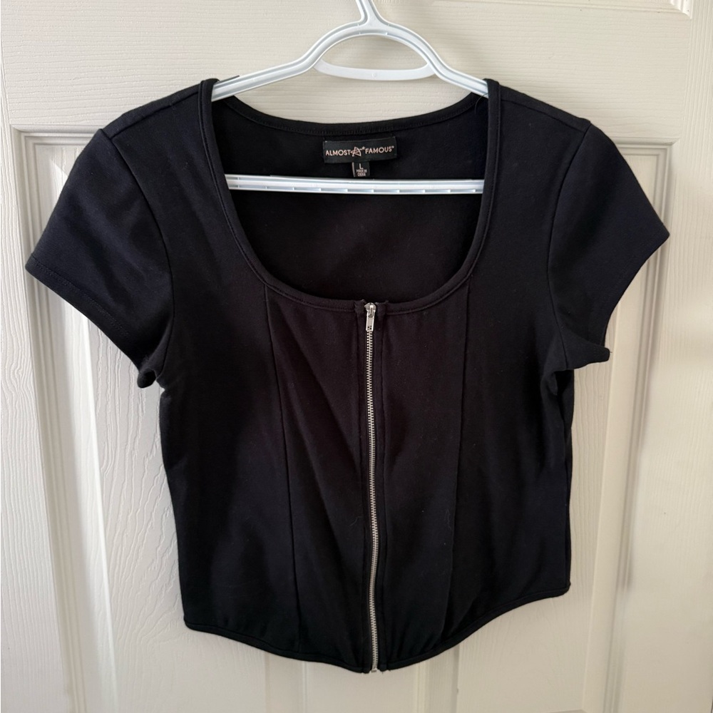 Almost Famous Black Crop Top with Zipper